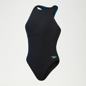 Racer Zip-Badeanzug mit Bade-BH für Damen Schwarz/Grün