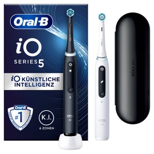 Oral-B iO Series 5 Duopack Elektrische Zahnbürste, Reiseetui, Matt Black/Quite White