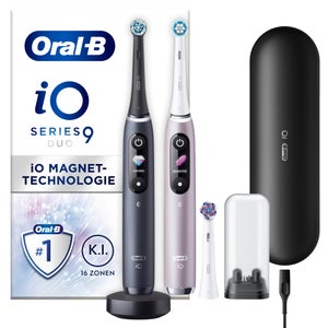 Oral-B iO Series 9 Duopack Elektrische Zahnbürste, Lade-Reiseetui, Black Onyx/Rose Quartz