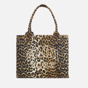 Ganni Easy Leopard-Print Cotton-Canvas Large Shopper Bag