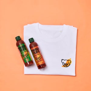 Embroidered White T Shirt + Sauce Bundle