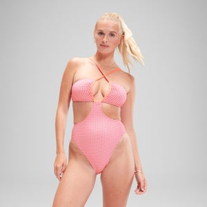 FLU3NTE Gingham Cut Out Swimsuit Fandango Pink