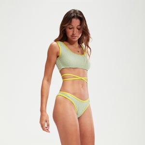Braguita de bikini verde con cinturilla redondeada y estampado de cuadros vichy FLU3NTE