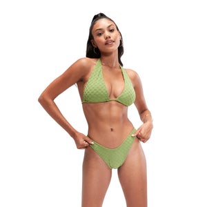 Braguita de bikini verde con cinturilla redondeada en tejido de rizo FLU3NTE