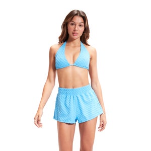 Top de bikini azul de diseño triangular en tejido de rizo FLU3NTE