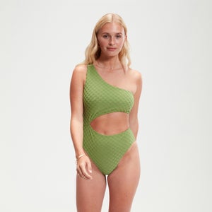 FLU3NTE Cut Out Asymmetric Swimsuit Moss Green