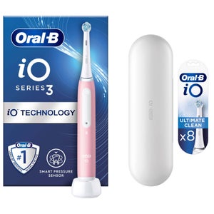 Oral-B iO 3 Blush Pink Electric Toothbrush Designed By Braun + Travel Case + 8 Refills