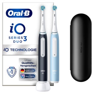 Oral-B iO Series 3 Elektrische Zahnbürste, Doppelpack, Reiseetui, Matt Black/Ice Blue (EAN 8006540731659)