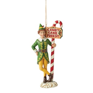 Enesco Elf by Jim Shore Buddy Elf with Candy Cane Forest Signpost Hanging Ornament (13cm)