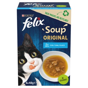 Felix Soup Fish Selection with Plaice, Tuna & Cod Adult Wet Cat Food 6x48g