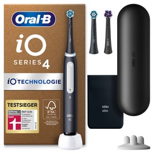 [Zahnarztpraxis-Angebot] Oral-B iO Series 4 Plus Edition Elektrische Zahnbürste, Reiseetui, recycelbare Verpackung, Matt Black