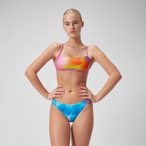 Women's Club Training Allover Digital Cross Back Crop Top Bikini Top Pink/Yellow