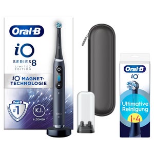 Oral-B iO 8 Limited Edition Elektrische Zahnbürste, Reiseetui, black mit 4 Aufsteckbürsten