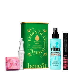 benefit Extra Glam Infused Gift Set with Mascara, 24 Hour Brow Setter, Blusher & Setting Spray (Worth £101)