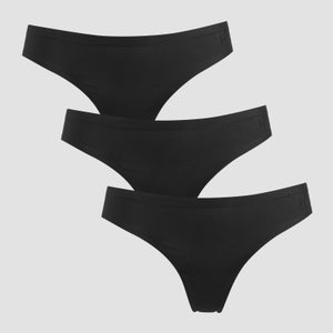 MP Women's Mid Rise No VPL Thong (3 Pack) - Black