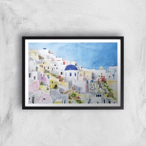 Threadless x IWOOT Santorini Watercolor Painting Giclee Art Print