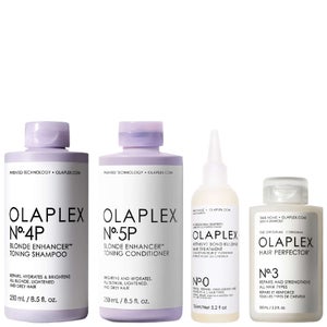 Olaplex Set: Shampoo No.4P Blonde 250ml, Conditioner No.5P 250ml, Treatment No.3 Hair Perfector 100ml & Treatment No.0 155ml