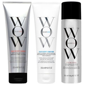 Color Wow Color Security Shampoo 8.4fl.oz/250ml, Color Security Conditioner for Fine to Normal Hair 8.4fl.oz/250ml and Style on Steroids Color-Safe Texturizing Spray 7fl.oz/262ml