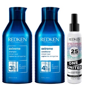 Redken Trio: Extreme Shampoo 500ml, Conditioner 500ml & One United All-In-One Multi-Benefit Treatment 150ml