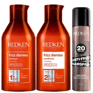 Redken Bundles Trio: Frizz Dismiss Shampoo 300ml, Frizz Dismiss Conditioner 300ml & Hairspray Anti-Frizz Hairspray 250ml