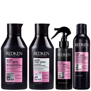 Redken Set: Acidic Color Gloss Shampoo 300ml, Conditioner 300ml, Glass Gloss Treatment 237ml & Leave-In Treatment 190ml