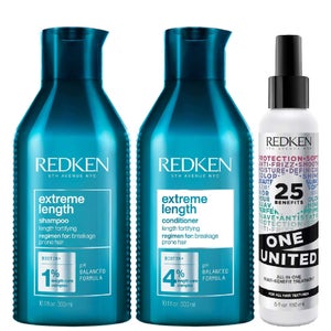 Redken Trio: Extreme Length Shampoo 300ml, Conditioner 300ml & One United All-In-One Multi-Benefit Treatment 150ml