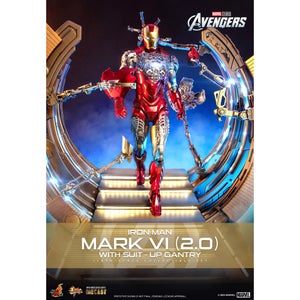 Hot Toys 1:6 Scale Marvel Iron Man Mark VI (2.0) with Suit-Up Gantry Statue