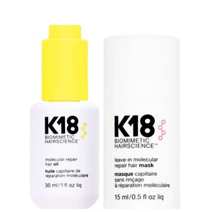 K18 Duo: Molecular Repair Hair Oil 30ml & Biomimetic Hairscience Leave-In Molecular Repair Hair Mask 15ml