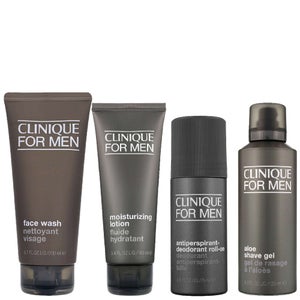 Clinique Set: Mens Face Wash 200ml, Moisturizing Lotion 100ml, Antiperspirant Deodorant Roll-On 75ml & Shave Gel 125ml