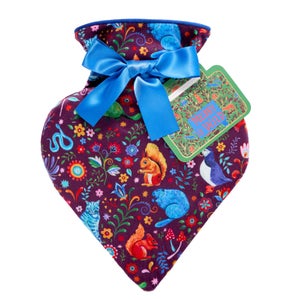 Heathcote & Ivory Merry and Wild Heart Shaped Hot Water Bottle 480ml & Velvet Cover