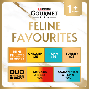 GOURMET Perle Feline Favourite's in Gravy Pre-Mixed Bundle Adult Wet Cat Food 130x85g