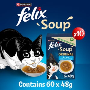 Felix Soup Fish Selection with Plaice, Tuna & Cod Adult Wet Cat Food 60x48g