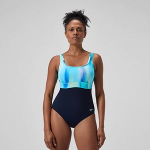 Maillot de bain Femme effet galbant imprimé Contour Eclipse bleu marine/vert