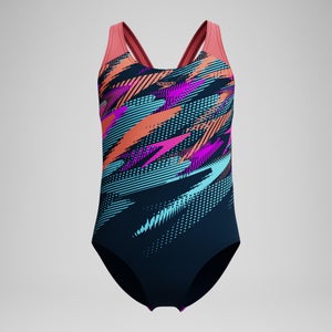 Maillot de bain Fille Digital Placement Splashback sarcelle foncé/corail