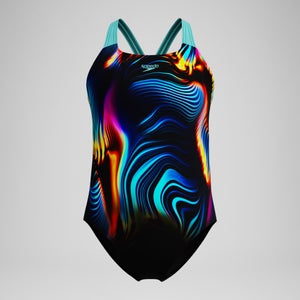 Maillot de bain Fille Digital Placement Powerback noir/bleu