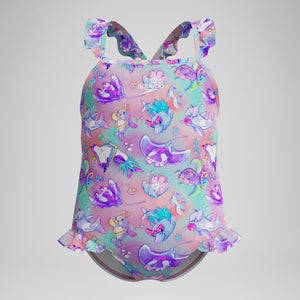 Maillot de bain Fille à fines bretelles et volants rose/violet