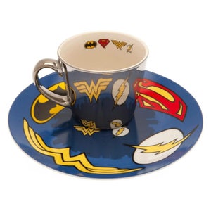 DC Comics Logo Collectors Plate & Mirror Mug Set