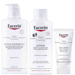 Eucerin Trio: AtoControl Bath & Shower Oil 400ml, Body Care Lotion 250ml & Face Care Cream 50ml