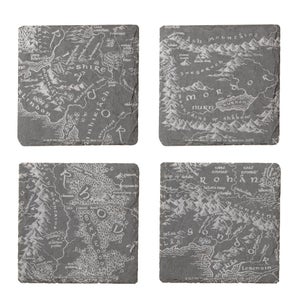 Lord Of The Rings Middle Earth Map Engraved Slate Coaster Set