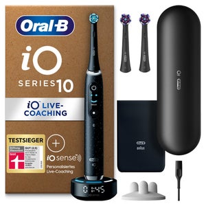Oral-B iO Series 10 Plus Edition Elektrische Zahnbürste, Lade-Reiseetui, Cosmic Black, recyclebare Verpackung