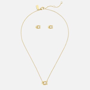 Coach Earrings & Necklace C Gold-Tone Faux Pearl Set