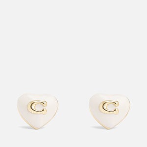 Coach Enamel Heart C Stud Boxed Gold-Tone Earrings