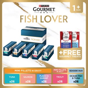 GOURMET Perle Fish Lover Pre-Mixed Bundle Adult Wet Cat Food 130x85g + 2 Side Dishes