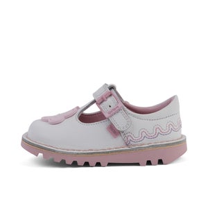 Infant Girl's T-Bar Wave Leather White
