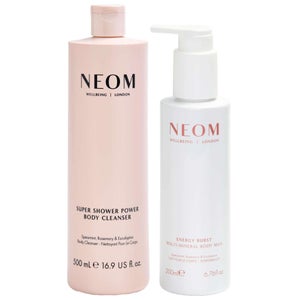 Neom Wellbeing London Super Shower Power Body Cleanser & Energy Burst Multi Mineral Milk Duo
