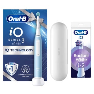 Oral-B iO3 Ice Blue with Travel Case +2 Refills (Radiant White)