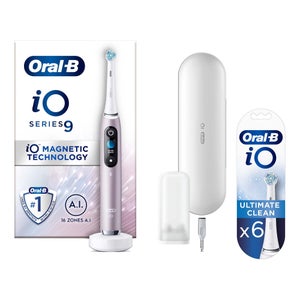 Oral B iO - 9 - Electric Toothbrush Rose Designed by Braun with Charging Travel Case +6 Refills