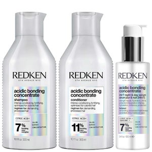 Redken Trio: Concentrate Shampoo 300ml, Conditioner 300ml & Concentrate 24/7 Night & Day Serum 100ml