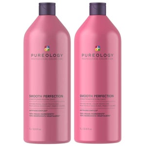 Pureology Duo: Smooth Perfection Shampoo and Conditioner 1000ml For Frizz Prone, Colour Treated Hair