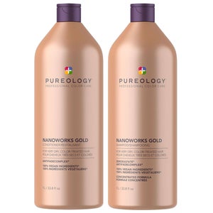 Pureology Duo: Nanoworks Gold Shampoo 1000ml and Conditioner 1000ml For Very Dry, Colour Treated Hair